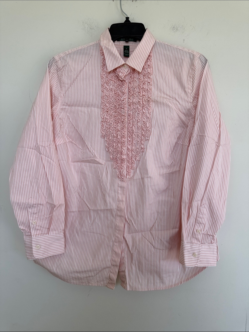 Lauren Ralph Lauren Pink Striped Dress Shirt with Ruffle Bib